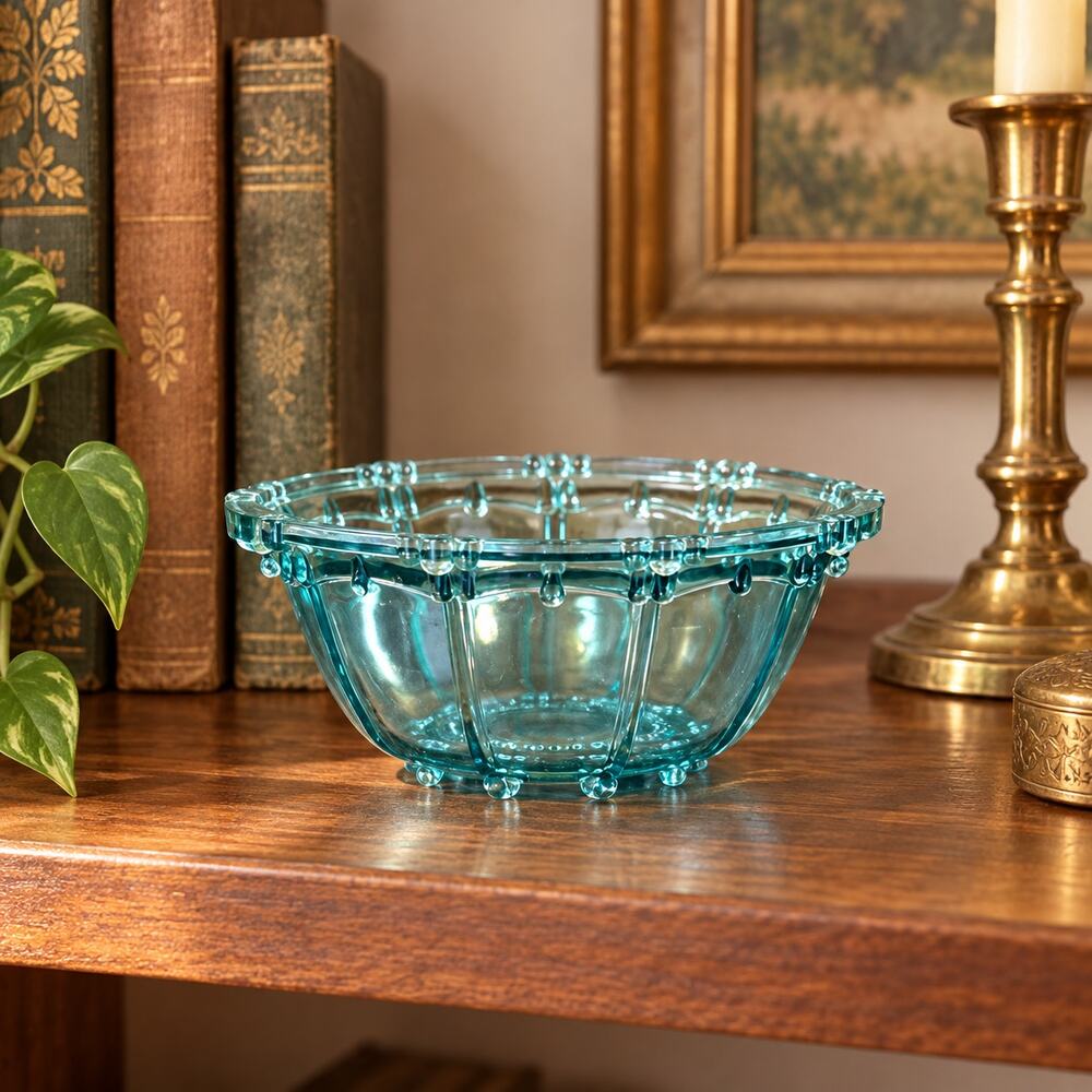 KIG Indonesia Oyster Pearl Aqua Glass Bowl Trinket Dish